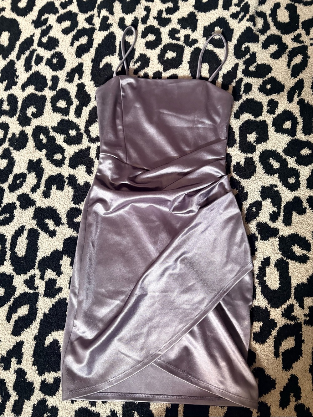 Windsor Metallic Mauve Satin Spaghetti-Strap Mini Dress